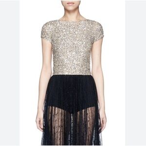 Alice & Olivia Kelli Gold Sequin Crop Top in Pale Gold